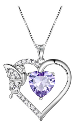 Collar Cadena De Plata 925 Con Dije De Corazón Para Mujer Color Orquídea-junio