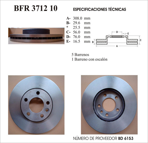 Disco Frenos  Delantera Para Volkswagen Transporter   2014