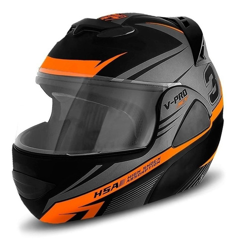 Capacete Para Moto Escamoteável Pro Tork V-pro Jet 3 Cor Preto com Laranja Tamanho do capacete 58