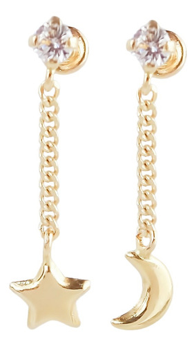 Amor Eterno- Broqueles Luna Estrella Cadena / Aretes Oro 10k