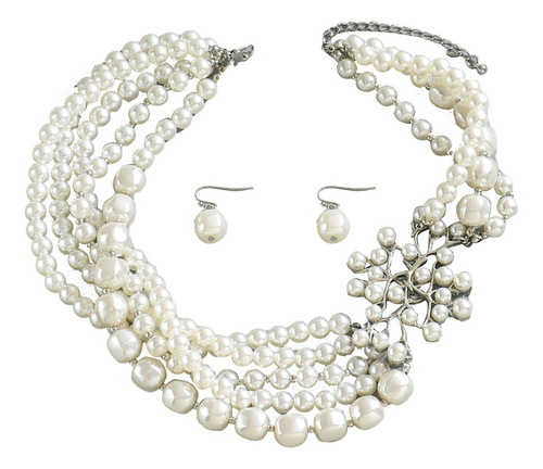 Conjunto De Pendientes De Perlas De Lujo Multicapa