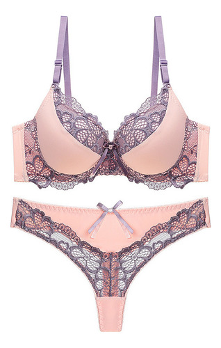 Elegante Conjunto De Ropa Interior Transparente Lace Gatheri