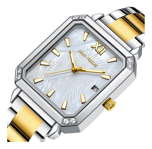 Mini Focus Elegante Reloj Luminoso Con Calendario De Cuarzo Color Del Fondo Silver Golden White