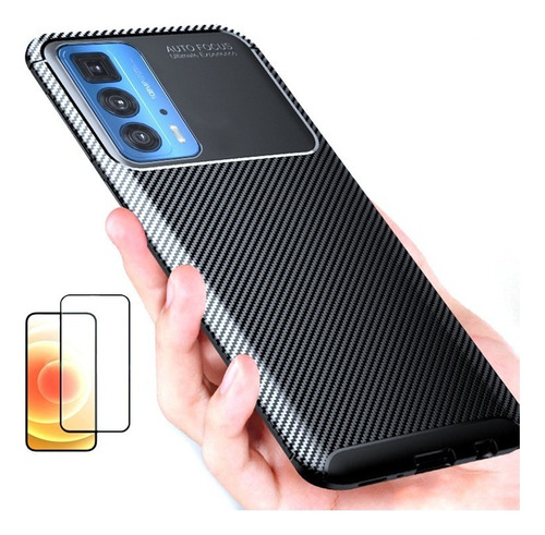 Funda De Fibra De Carbono Tpu Para Moto Edge 20 +vidrio