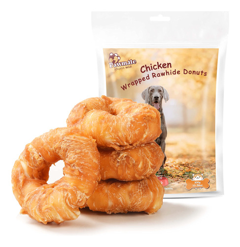 Pawmate Dog Treats - Anillo De Donas De Cuero Crudo Envuelt.