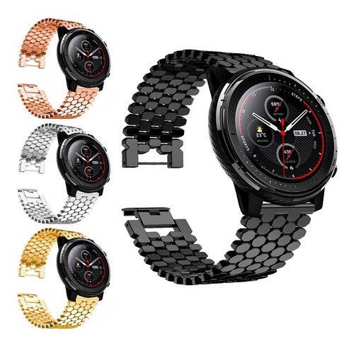 Correa Para Amazfit Stratos 3 De Eslabones Premium Negro