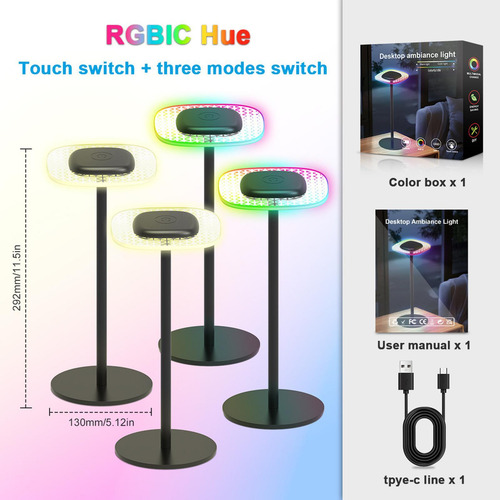 Lámpara De Escritorio Led Con Luz Rgb, Recargable, Cuadrado