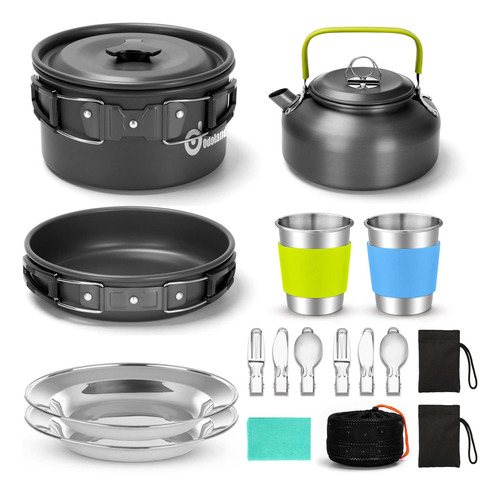 Set Utensilios Cocina Camping 15pzs Antiadherente Acero Inox