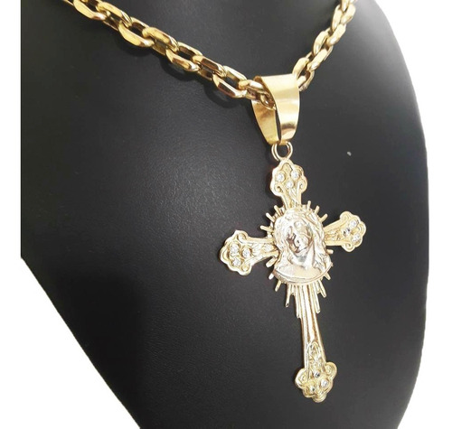 Imagem 6 de 7 de Pingente Cruz Face De Cristo 14 Gramas Ouro 18k