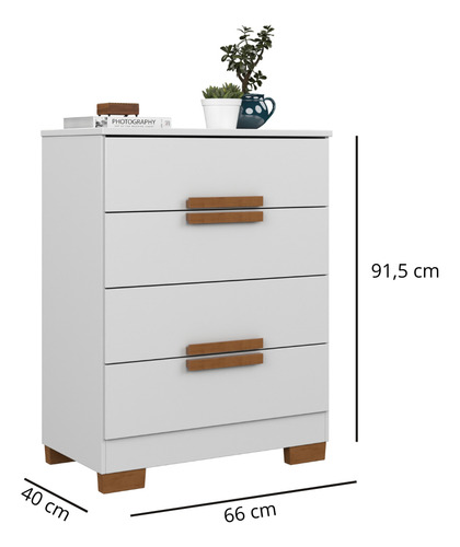 Cômoda Napoles De Madeira 4 Gavetas Para Quarto Pequeno Design Compacto E Funcional Cor Branco