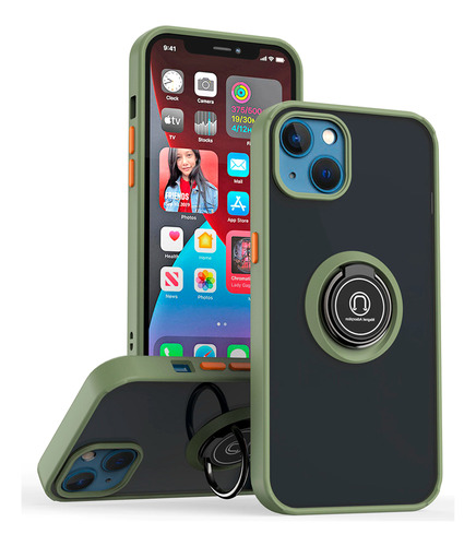 Funda Para Zte V30 Vita Ahumado Con Anillo Verde Claro