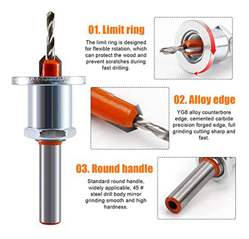 Avellanador Metálico De 8 Mm Con Tope De Profundidad, Paquet