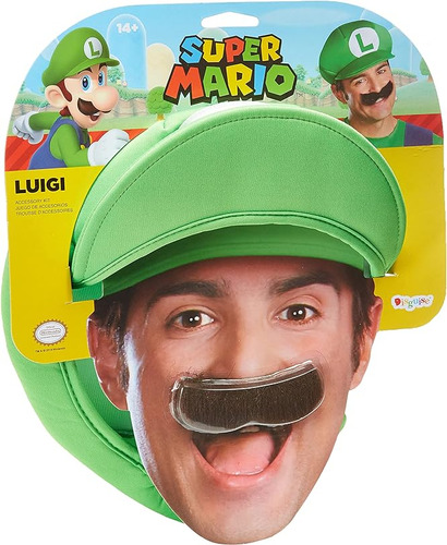 Mario Bros Luigi Sombrero Y Bigote Para Adultos Talla Unica