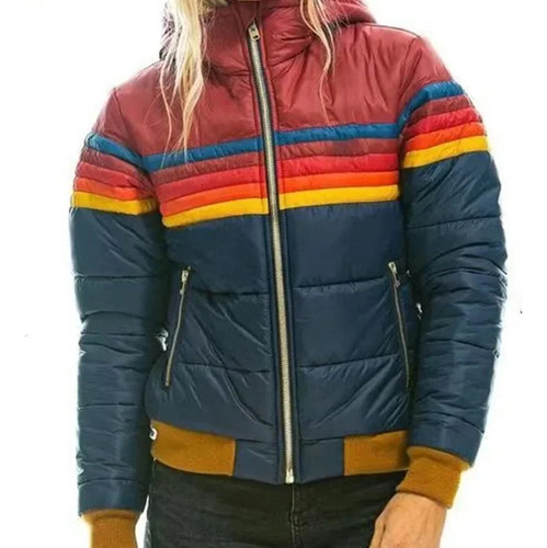 Chaqueta De Algodón Con Capucha Y Estampado De Arcoíris Para Mujer, Casual, Ajustada