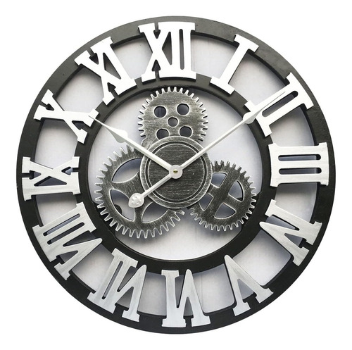 Imagen 1 de 4 de Reloj Pared Grande Calado Negro Engranaje Numero Romanos
