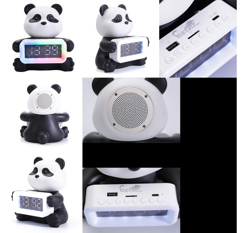Relógio Despertador Bluethooth Som Urso Panda Radio Fm/am