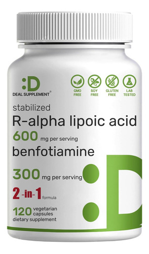 R Ácido Alfa Lipoico 600 Mg Con Benfotiamina 300 Mg Por Por