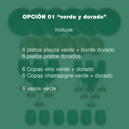 Vajilla Navideña 30 Piezas Plato Copa Vino Champagne Dorado 01 Verde Y Dorado