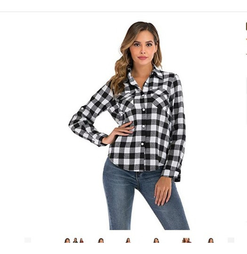 Camisa De Cuadros For Mujer Con Bolsillos Con Botón [u]