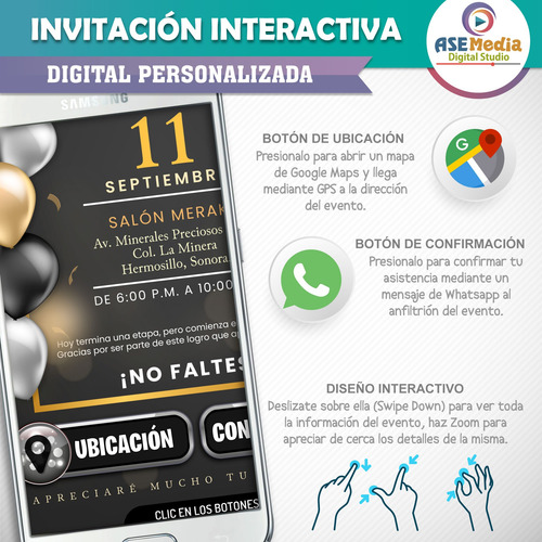 Invitación Digital Mi Graduación Botones Interactivos Mapa Mi Fiesta De Graduación Botones De Ceremonia Y Confirmar