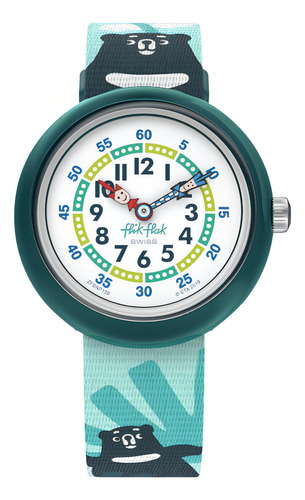 Reloj Flik Flak Beary Cute Zfbnp138c Color de la correa Verde Color del bisel Verde Color del fondo Blanco