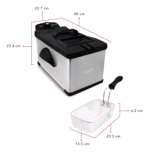Freidora Electrica Acero Con Temperatura Ajustable Rca 1500w