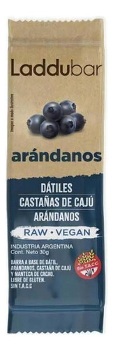 Barra Laddubar Arandanos Caju 30g Raw Vegana Sin Tacc Kosher