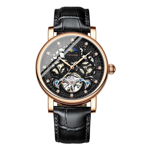 Reloj Tevise T867d Cuerda Automática Moon Phase Leather