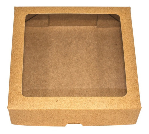 Caixa Papel Kraft Presente 15x15x4 Com Visor Pvc 50 Unidades