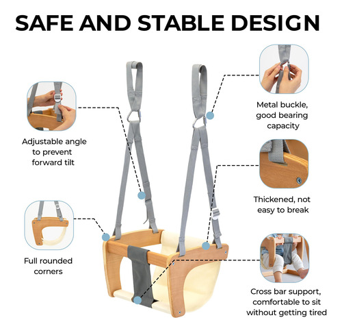 Silla Columpio Para Niños Interiores Madera De Haya Algodón Columpio De Bebé Para Gimnasio