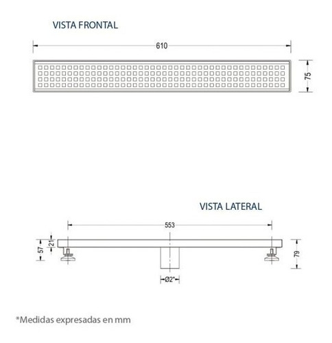 Rejilla Rectangular Perforada 60,8 X 7,5 Cms