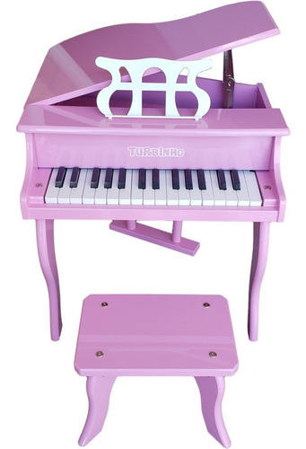 Piano De Cauda Infantil 30 Teclas Turbinho Rosa Com Banco