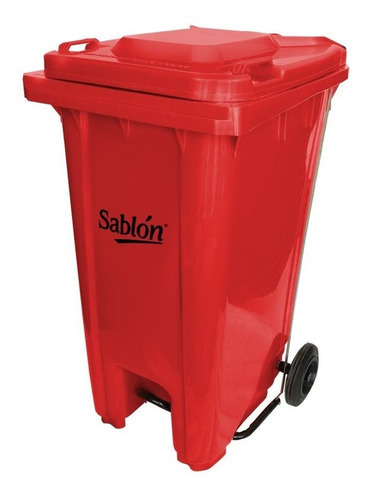 Bote 240 L Con Ruedas Y Pedal Color Rojo