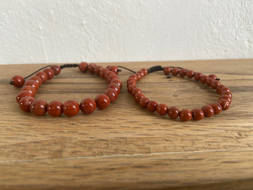 Dúo Pulseras Pareja De Jaspe Rojo 6 Y 8 Mm Ajustable Jaspe Rojo 5 Cm 18 Cm