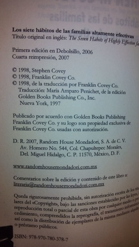 Los 7 Habitos De Las Familias Y 7 Habitos De Los Adolescente (Usado)