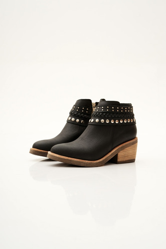 Botas Mujer Botinetas Taco Medio Cuero Pulseras Tachas Tana