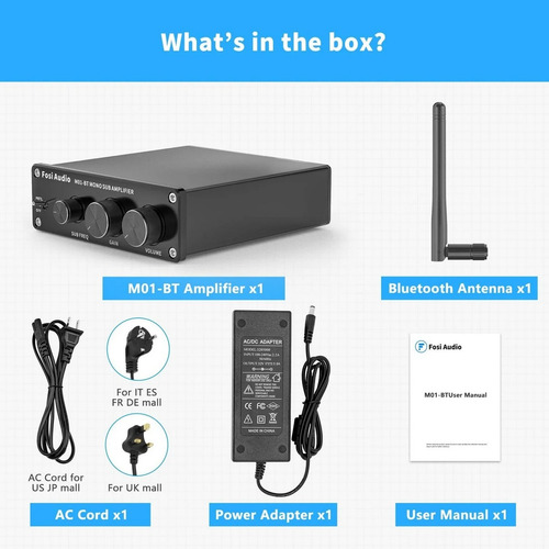 Amplificador Fosi M01-bt Bluetooth Mono 108w Speaker Sub Out Preto 108 W