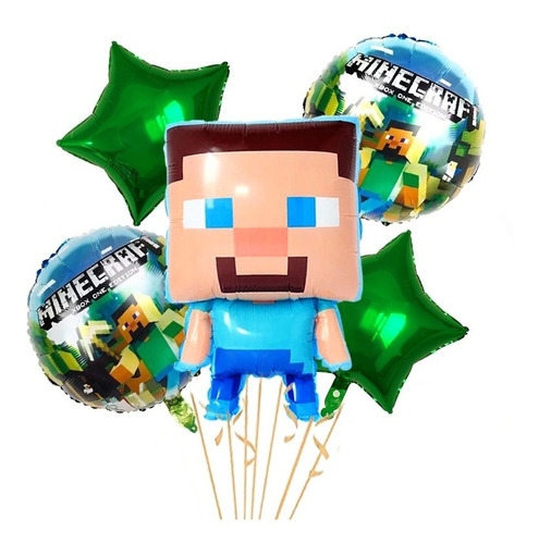 Globos Minecraft Kit De 5 Globos Decorativos