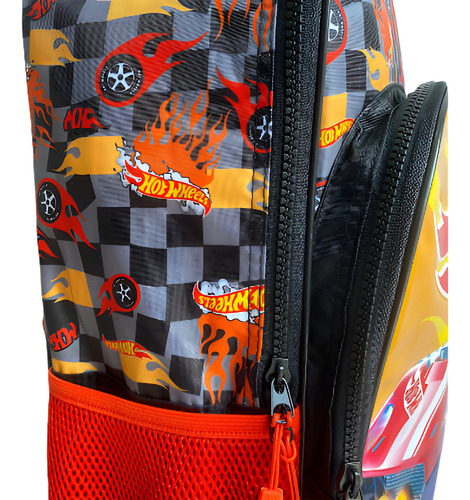 Mochila Hot Wheels Make It Epic Escolar Con Carro 17 Pulgada Color Rojo Diseño De La Tela Estampado