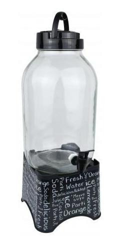 Dispensador Vidrio Herevin 5lts Canilla Stand Negro Letras