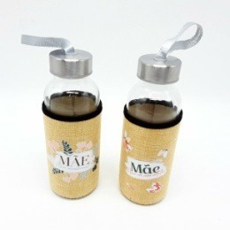 Imagem 5 de 6 de 10 Garrafa Vidro C/ Alça 300ml Academia Não Vaza Capa Brinde