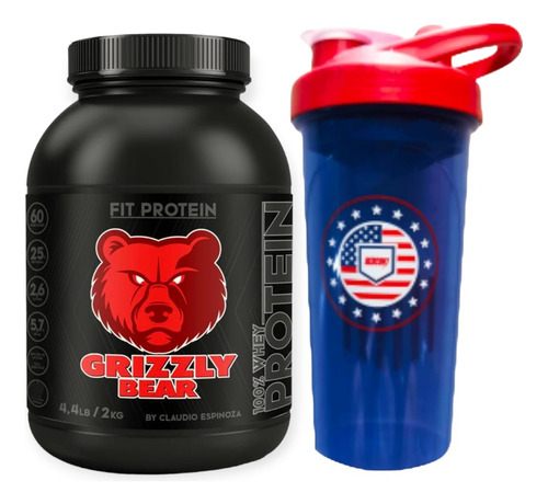 Proteina Grizzly Bear 2kg 60sv Mantequilla De Mani + Shaker 