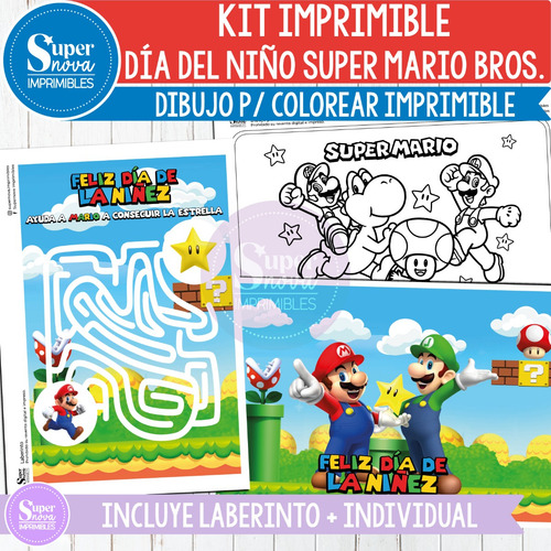 Kit Imprimible Día Del Niño Super Mario Bros P Colorear