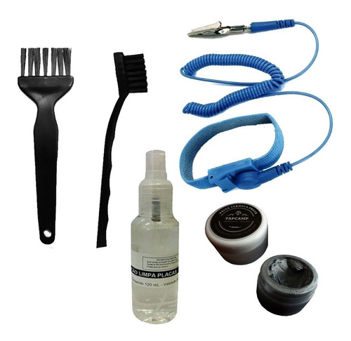 Kit Pasta Térmica Prata Limpa Placa Pincel Pulseira Escova