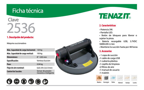 Potente Ventosa Automática De Succión Al Vacío 2536 Tenazit
