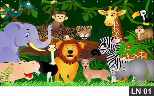 Painel De Festa Aniversário Safari Animais 2,00x1,00m Lona