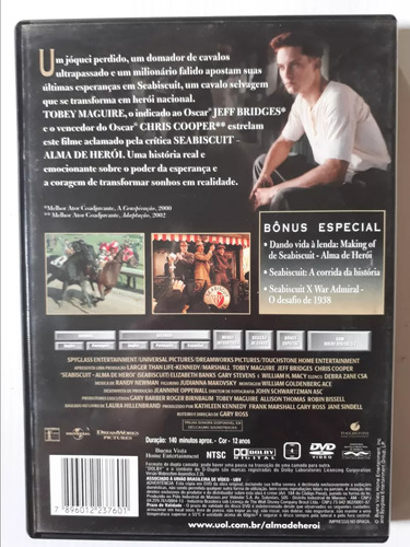 Dvd Seabiscuit Alma De Herói - Tobey Maguire - Original (Usado)
