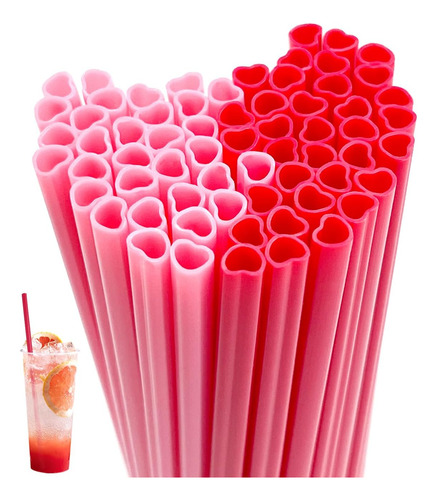 Popotes Desechables En Forma De Corazón Rosa Y Rojo De Plást