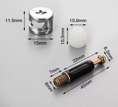 Tornillo Para Minifix 40mm Fierro 100 Unidades Cilíndricos