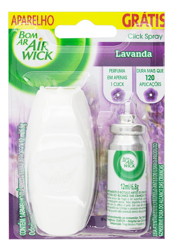 Odorizador de Ambiente Lavanda Click Spray Bom Ar Air Wick Blister 12ml Grátis 1 Aparelho